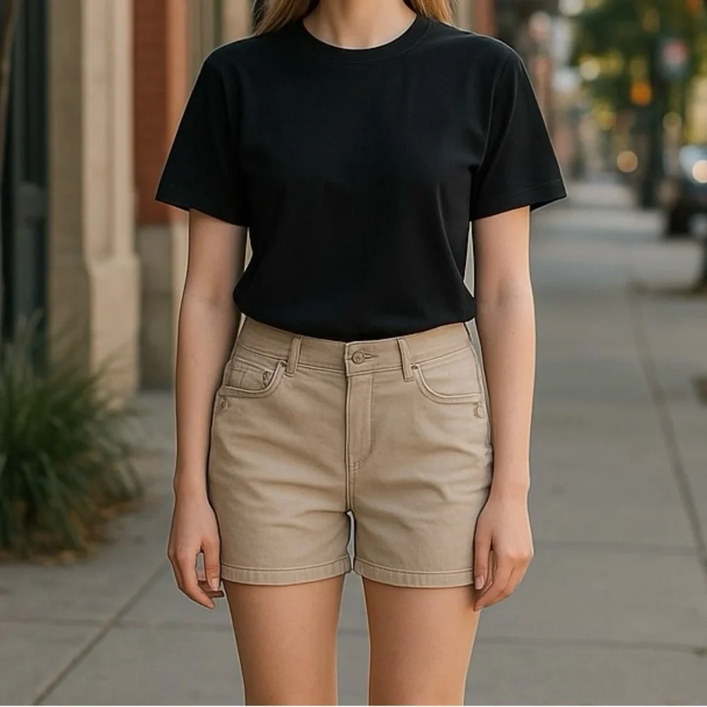 Wallflower Shorts Tan Beige Folded Hem 5 Pocket Zipper Logo Buttons 16